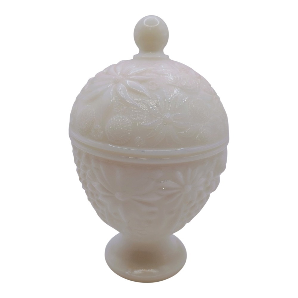 Vintage Avon White Milk Glass Daisy Sugar Bowl with Lid 6" Tall